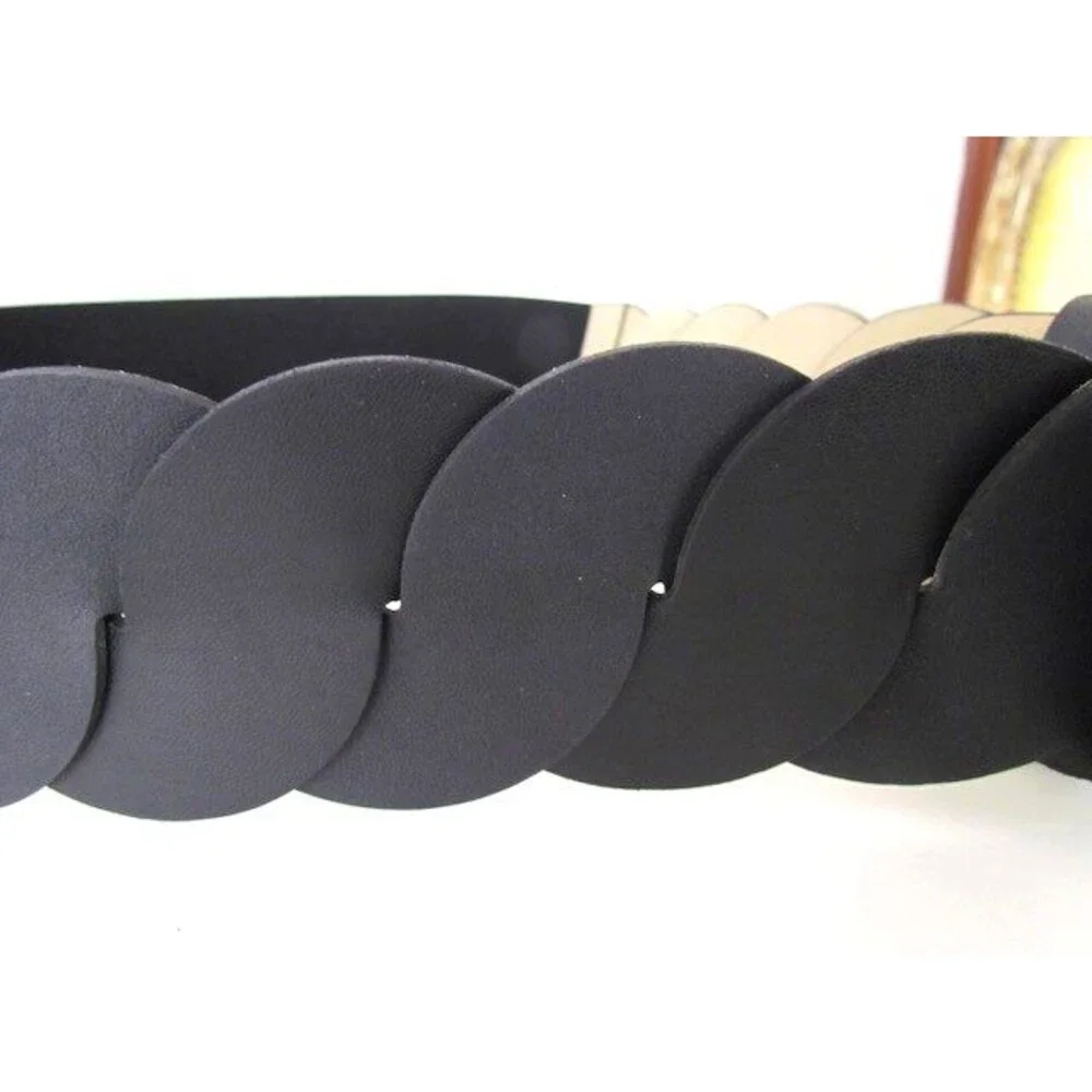 NEW Style&Co Black Belt Faux Leather Stretch Wide Buckle Vegan Size M/L